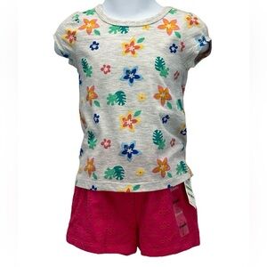 Bundle:  Floral Print T-shirt & Eyelet Lace Shorts - Grey Pink - size 18 mo